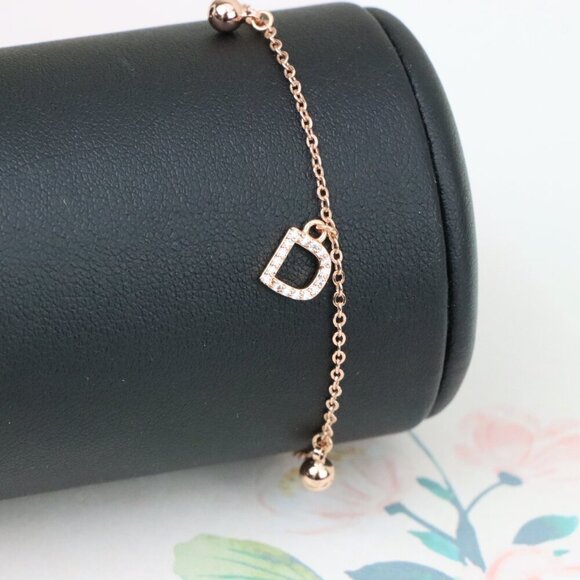 "Rose Gold D Initial Charm Bracelet with Adjustable Chain, XPBL1147 - Picture 7 of 12